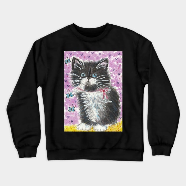 cute kitten cat butterflies Crewneck Sweatshirt by SamsArtworks